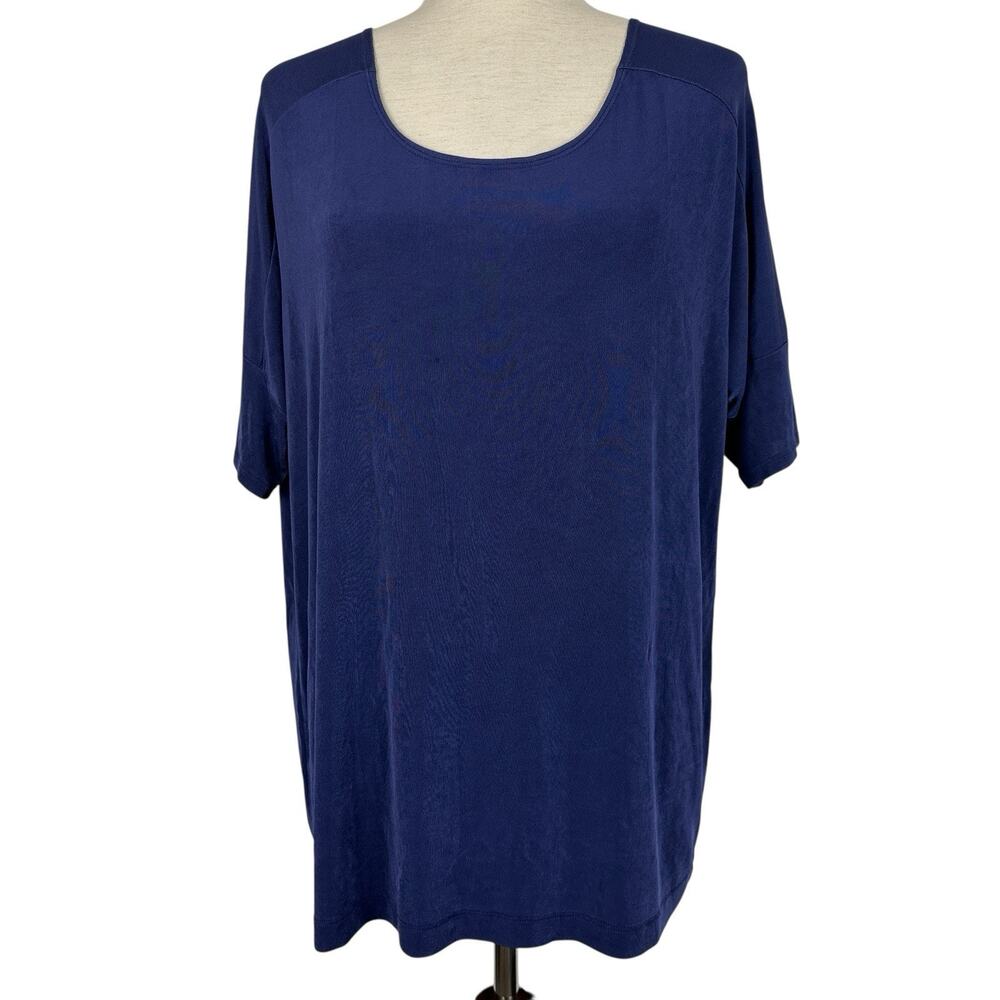 Chicos Top Travelers Women 1 Medium Blue Slinky Knit Comfort Essential Capsule
